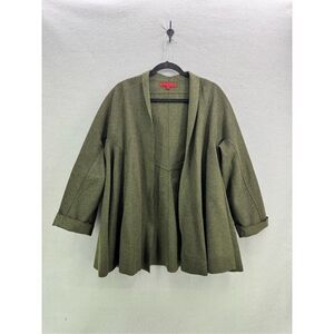 Shamask Olive Green Boiled Wool Reverse Hem Open Cardigan Sweater Size M